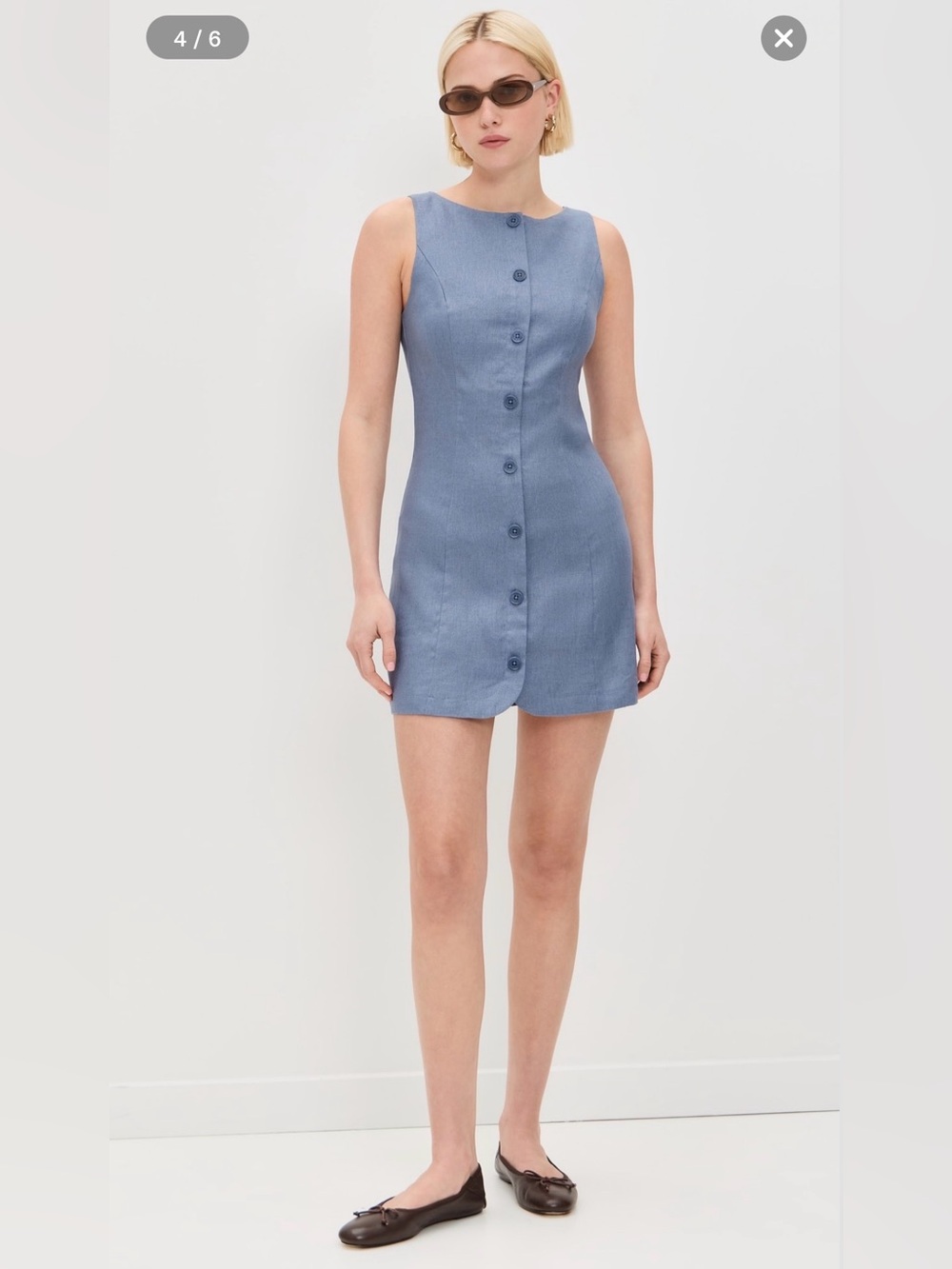 NWT Reformation  Stellar Blue Check Zarae Linen Sleeveless  mini dress
